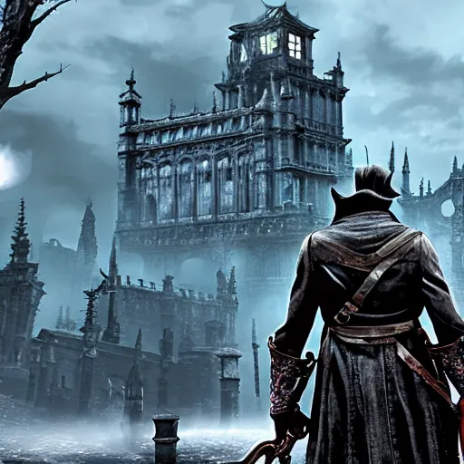 Image similar to bloodborne video game running on the playstation 1, psx gameplay, video walkthrough, low - poly, fromsoftware