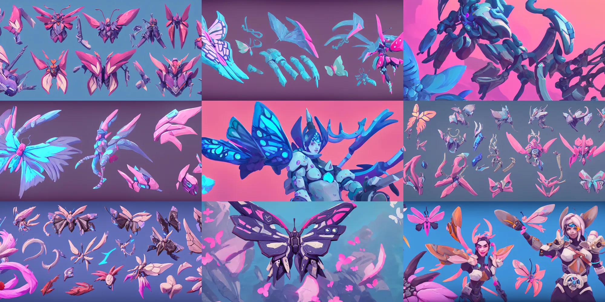 Prompt: game asset of butterfly, in gouache detailed paintings, props, stylized, 2 d sprites, kitbash, arcane, overwatch, blue and pink color scheme, 8 k, close up