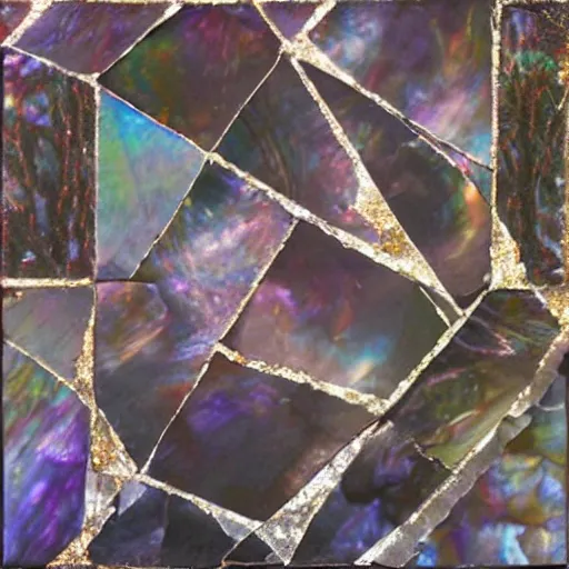 Image similar to dark matter faceted reality breaks into fragments, the mother - of - pearl sky and the black window