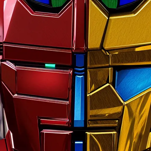 Image similar to Optimus Prime face, chromatic material, translucent, high details, 8k, sharp, realistic