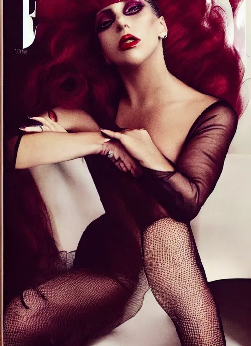 Image similar to lady gaga photoshoot for vogue magazine, couture fashion, shot by annie leibovitz