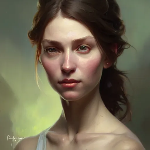 Image similar to a portrait painting of julia dietze in the oil painting unreal 5 daz. rpg portrait, extremely detailed artgerm greg rutkowski alphonse mucha vladimir volegov