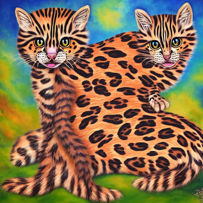 Image similar to magical realism painting of a celestial leopard cat spirit