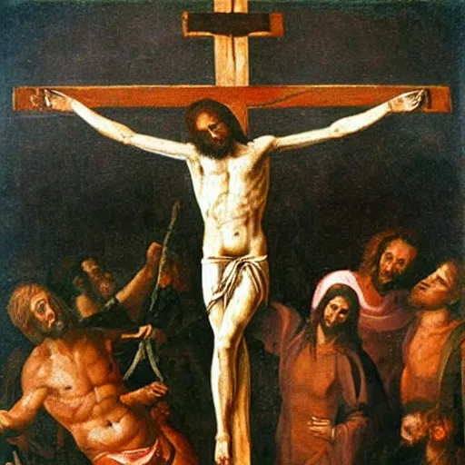 Image similar to Crucified Viktor Orban on the Golgota, renaissance oil painting,