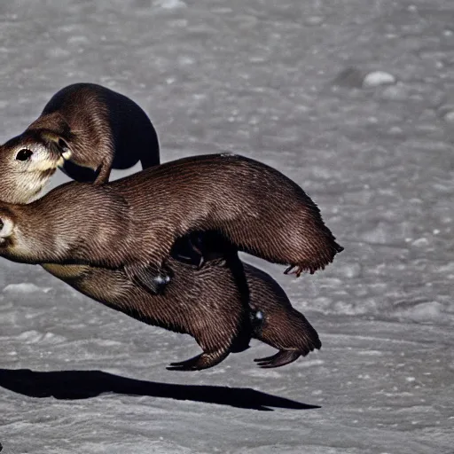 Prompt: otters having a swanky party on the moon