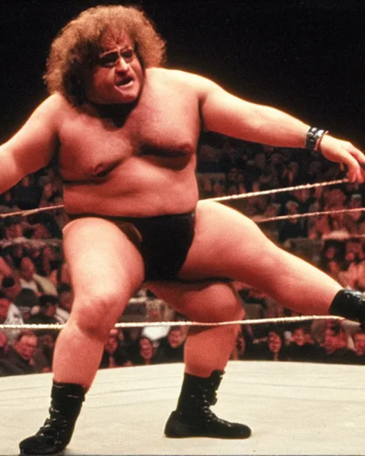 Image similar to danny devito as a wrestler. photographic, photography