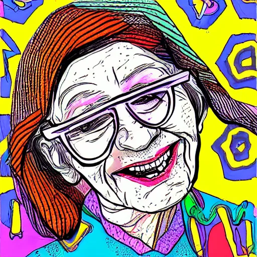 Image similar to smiling grandma by buckminster fuller, colorful, sketch