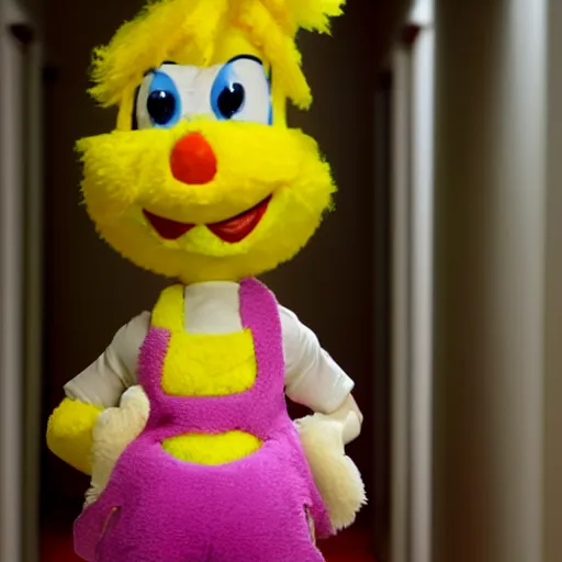 Image similar to Toy Chica walking down a hallway