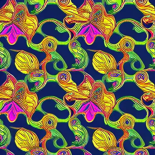 Prompt: exquisite fresh psychedelic print with beautiful and high resolution elements developed into seamless patterns