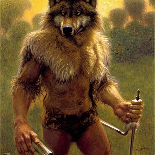 Prompt: a male boarwolfman boar wolf man wearing a shirt furry arms furry body walking stick new york. furaffinity furry art detailed face painting by gaston bussiere craig mullins jc leyendecker gustav klimt artgerm greg rutkowski furry