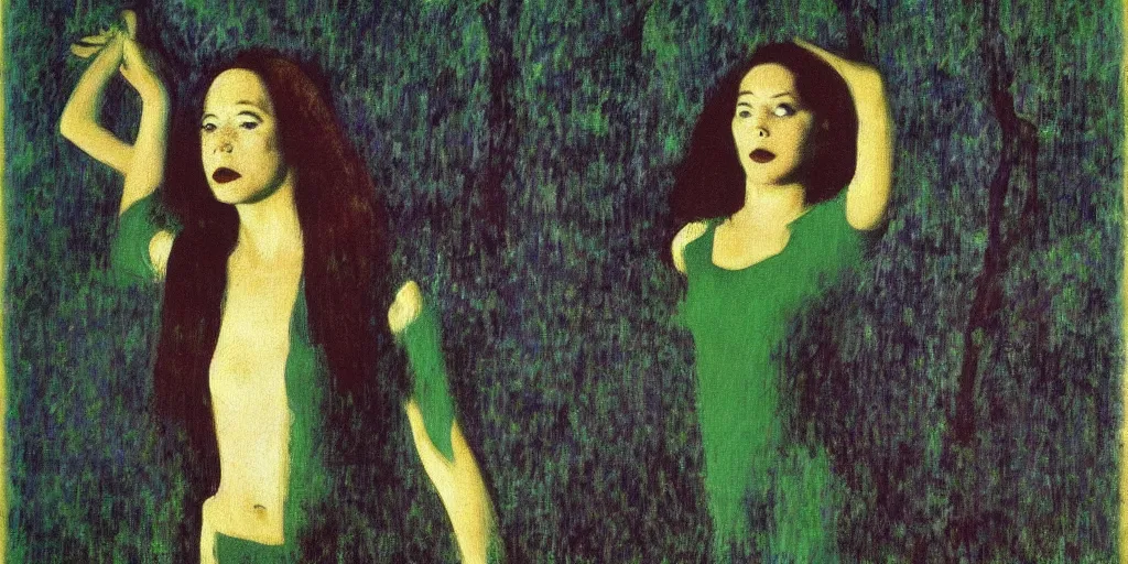 Prompt: a film still of suspiria by dario argento 1 9 7 7 movie, painted by georges seurat, by manet, impressionism, pointillism, high quality, detailed, print!, poster,