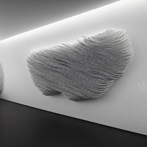 Image similar to : reaction diffusion sculpture art on the wall in modern architecture studio, cinematic lighting, hyper - realistic, detailed, render by c 4 d octane, unreal engine, 8 k 3 d render