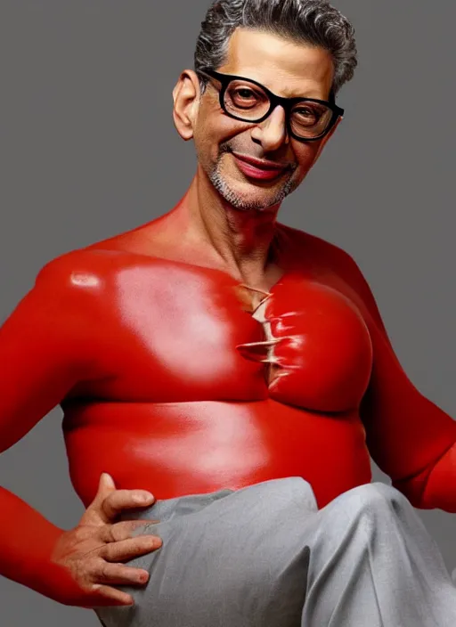 Image similar to jeff goldblum in a tomato outfit