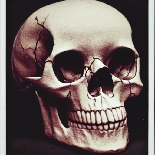 Prompt: polaroid of a human skull