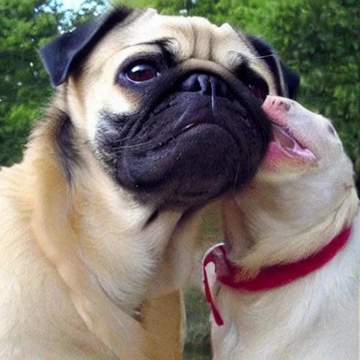 Image similar to pug dog and borzoi dog swap noses, funny dog photo, beautiful, strange