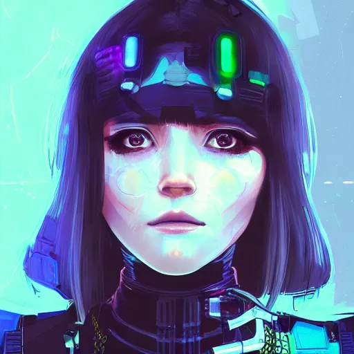 Image similar to A potrait of a cyberpunk cyborg girl with a cat in her shoulder, the girl has big and cute eyes, fine-face, realistic shaded perfect face, fine details. Very anime style. Realistic shaded lighting poster by Ilya Kuvshinov katsuhiro, magali villeneuve, artgerm, Jeremy Lipkin and Michael Garmash, Rob Rey and Kentarõ Miura style, trending on art station