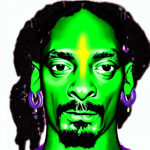 Image similar to psychedelic snoop dogg with luminous scars, lasers and neon and a halo of light