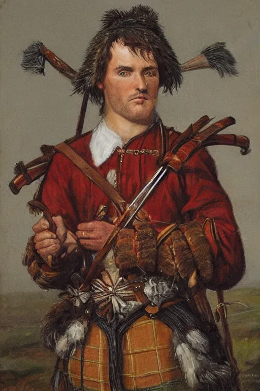 Image similar to a portrait of a Scottish laird wearing a balmoral, art