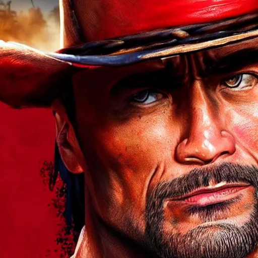 Image similar to Dwayne Johnson in red dead redemption 2 4K detail