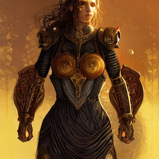 Prompt: portrait knights of Zodiac girl, metallic black and reddish color reflected armor, in ruined Agora of Athens, ssci-fi, fantasy, intricate, very very beautiful, elegant, golden light, highly detailed, digital painting, artstation, concept art, smooth, sharp focus, illustration, art by tian zi and WLOP and alphonse mucha