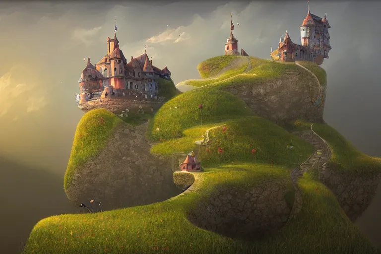 Image similar to an enchanting castle on a cliff by gediminas pranckevicius, overlooking a beautiful landscape, 1 0 mm