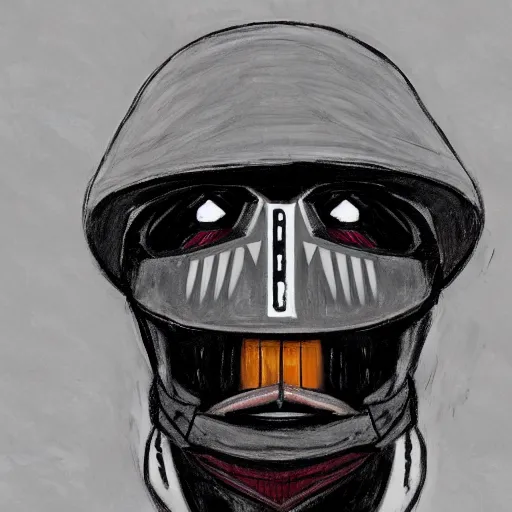 Prompt: portrait of mf doom in the style of Hardy, David A.