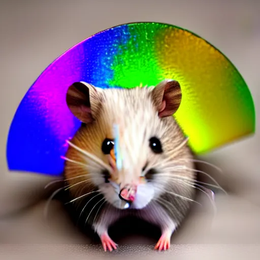 Prompt: hamster made out of rainbow crystals