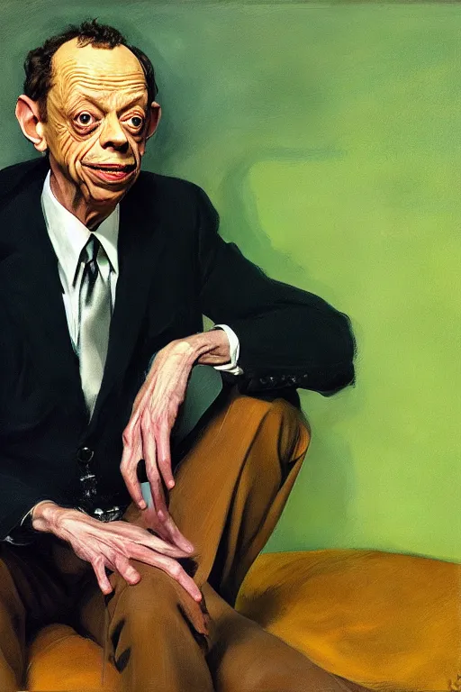 Prompt: portrait of don knotts sitting with full face full figure, in the style of disco elysium, expressionism, artstation, trending, andrew wyeth, jamie wyeth, john singer sargent,