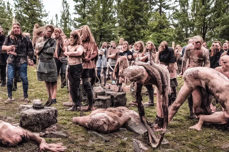 Image similar to photo of old swedish sacrifice ritual, 4k