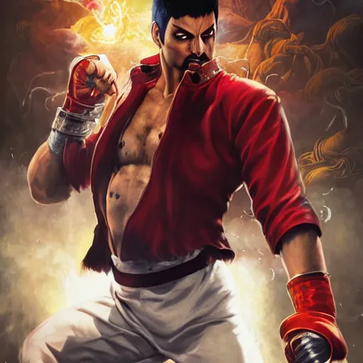 Prompt: freddy mercury as ryu street fighter, portrait, ultra realistic, concept art, intricate details, highly detailed, photorealistic, octane render, 8 k, unreal engine, art by frank frazetta, simon bisley, brom