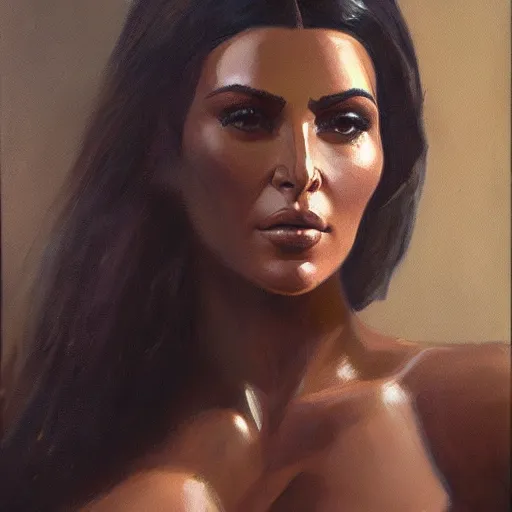 Image similar to ultra realistic portrait painting of kim kardashian in aliens, art by frank frazetta, 4 k, ultra realistic, highly detailed, epic lighting.