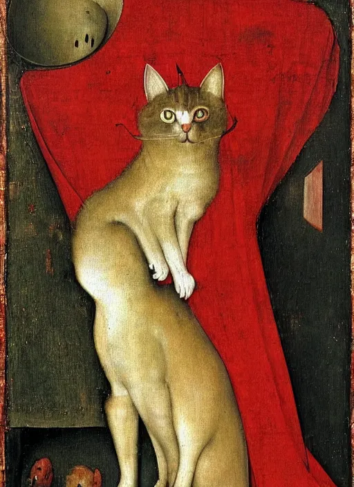 Image similar to red devil cat, Medieval painting by Jan van Eyck, Hieronymus Bosch, Florence