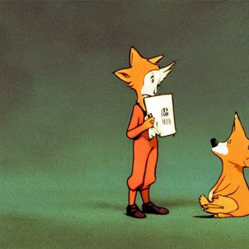 Image similar to the little prince talking to the fox, art by tim burton, animation shot