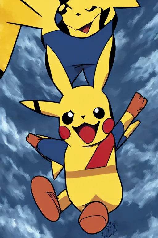 Image similar to Breathtaking comic book style of Pikachu with the body of Dwayne Johnson, high quality, 8k, very detailed