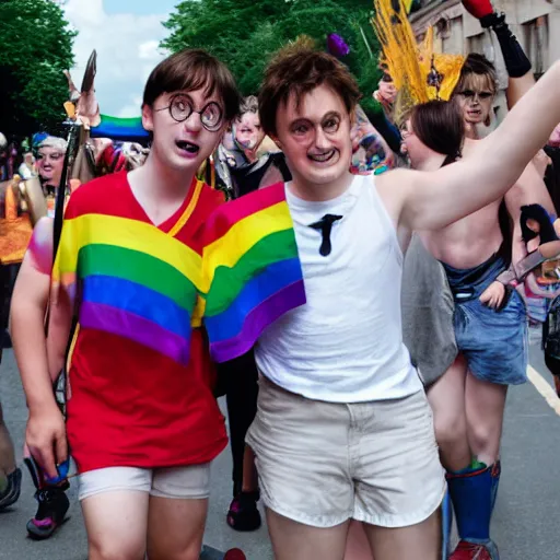 Prompt: harry potter in pride parade