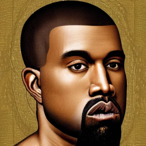 Image similar to a renaissance style portrait painting of kanye west wearing a crown