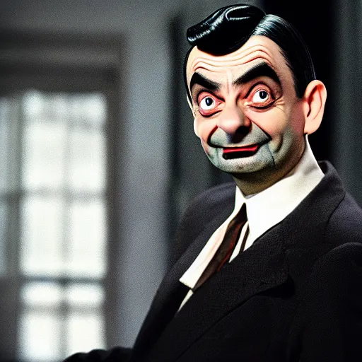 Image similar to mr. bean as a male pinup. movie still. cinematic lighting.