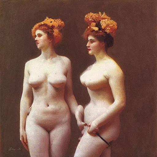 Prompt: Two beautiful women in love, vertical symmetry, photograph, vintage shading, elegance, visually coherent, by Ilya Repin