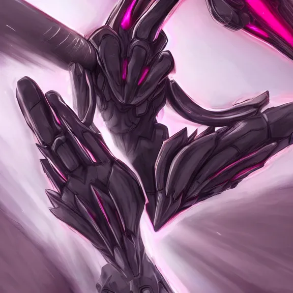 Image similar to very close up foot pov shot, hyperdetailed elegant beautiful stunning, anthropomorphic mecha female dragon, showing detailed dragon paws to camera, sharp claws, soft pads, sharp silver armor, fuchsia skin, anthro dragon art, warframe destiny fanart, furry paws furry, furaffinity, deviantart, octane, ekasportal