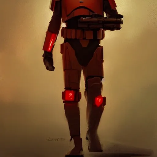 Prompt: star wars concept art by greg rutkowski, soldier wearing the red tactical gear of the galactic triunvirate, digital painting, artstation, concept art, smooth, sharp foccus ilustration, artstation hq
