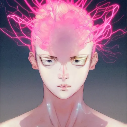 Image similar to prompt : pink lightning portrait soft light painted by james jean and katsuhiro otomo and erik jones, inspired by evangeleon anime, smooth face feature, intricate oil painting, high detail illustration, sharp high detail, manga and anime 1 9 9 9