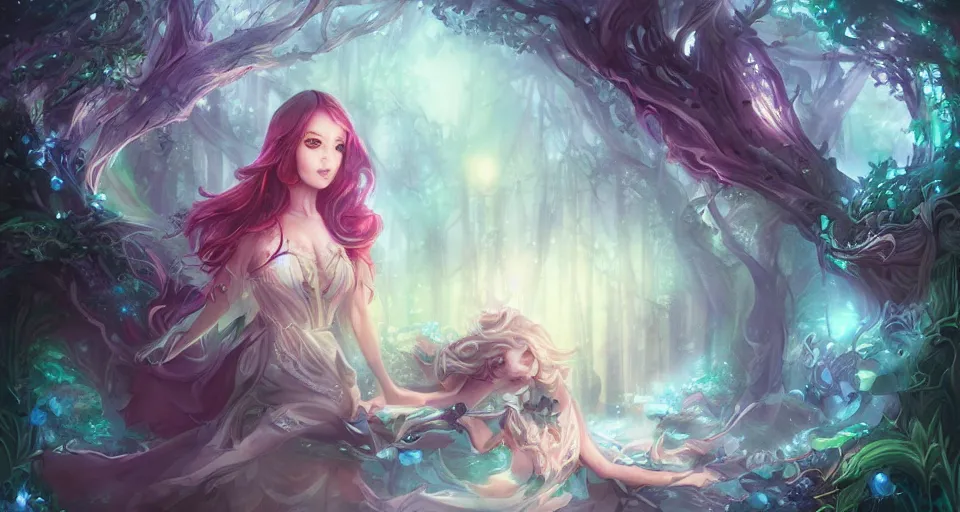 Prompt: Enchanted and magic forest, by ROSS tran