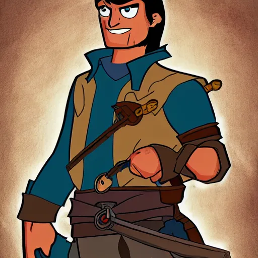 Prompt: Ash William from Army of darkness in the style of a Disney character, HD