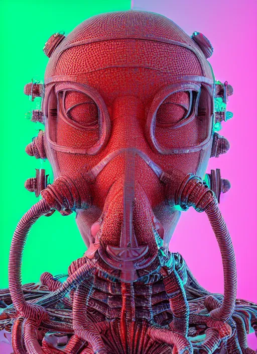 Prompt: hyper detailed 3d render like a sculpture - profile subsurface scattering (a beautiful fae princess gas mask protective playful expressive from that looks like a borg queen scene kid wearing a pannier) seen red carpet photoshoot in UVIVF posing in chromatic light pattern pool of water to Eat bite of the Strangling network of yellowcake aerochrome and milky Fruit and His delicate Hands hold of gossamer polyp blossoms bring iridescent fungal flowers whose spores black the foolish stars by Jacek Yerka, Ilya Kuvshinov, Mariusz Lewandowski, Houdini algorithmic generative render, golen ratio, Abstract brush strokes, Masterpiece, Victor Nizovtsev and James Gilleard, Zdzislaw Beksinski, Tom Whalen, Mark Ryden, Wolfgang Lettl, Grant Wood, octane render, 8k, maxwell render, siggraph