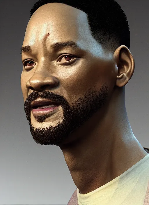 Prompt: anthropomorphic portrait of will smith as half goat, au naturel, hyper detailed, digital art, trending in artstation, cinematic lighting, studio quality, smooth render, unreal engine 5 rendered, octane rendered, art style by klimt and nixeu and ian sprigger and wlop and krenz cushart