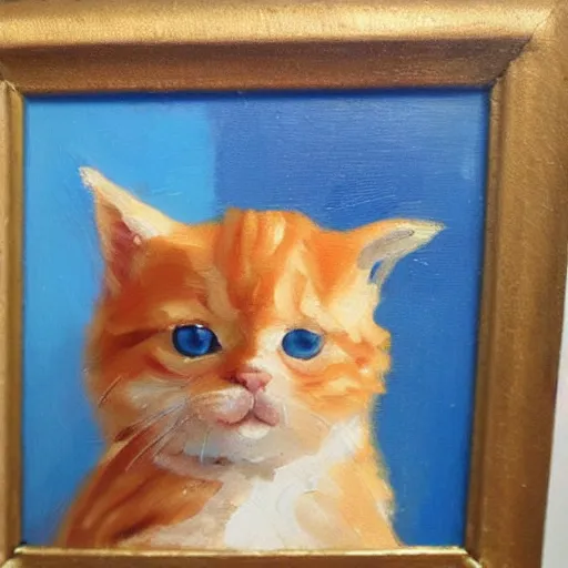 Prompt: palette knife oil painting of an orange tabby kitten