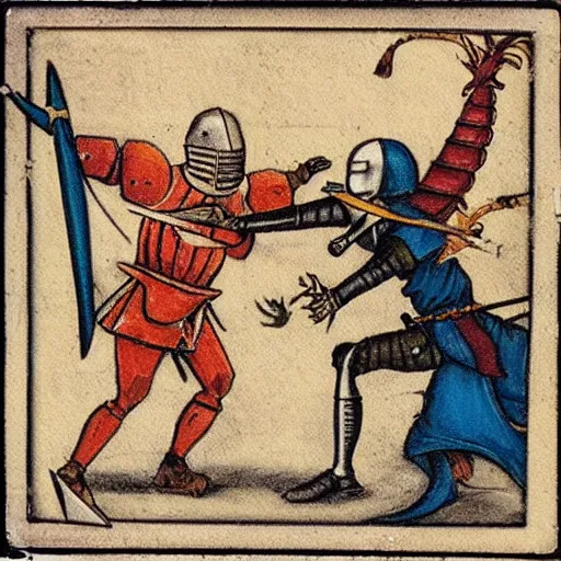 Image similar to polaroid of medieval knight in battle with a dragon