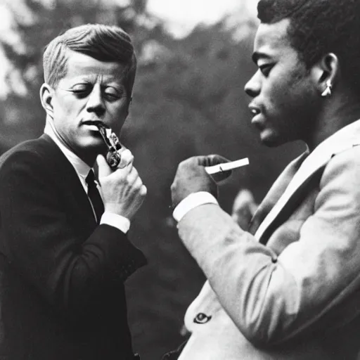 Image similar to jfk smoking a blunt with lil uzi vert,