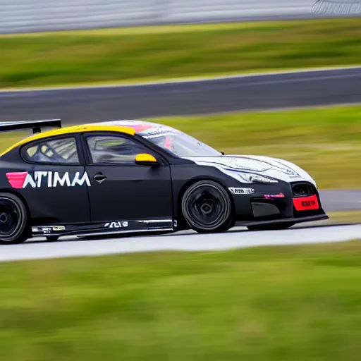 Prompt: GT4 Nissan Altimia black plain livery racing on track photo 2022