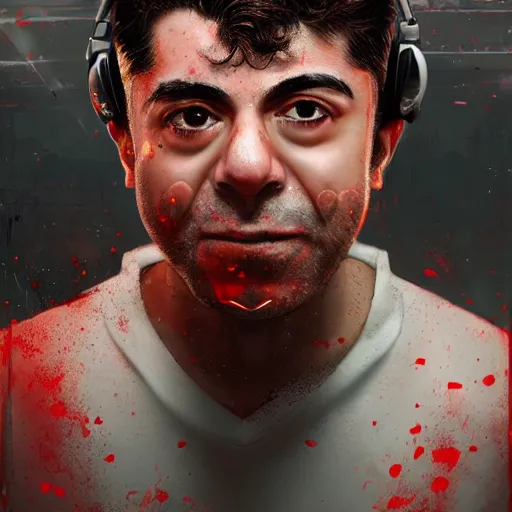 Prompt: tony khan wearing a headset, screaming furiously, cocaine everywhere, scared people in the background, intense, hyper detailed, artstation, flashing lights, hype anger, 8 k